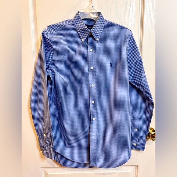 Ralph Lauren collared button down long sleeve shirt blue/white checkered. Size S - Picture 2 of 4